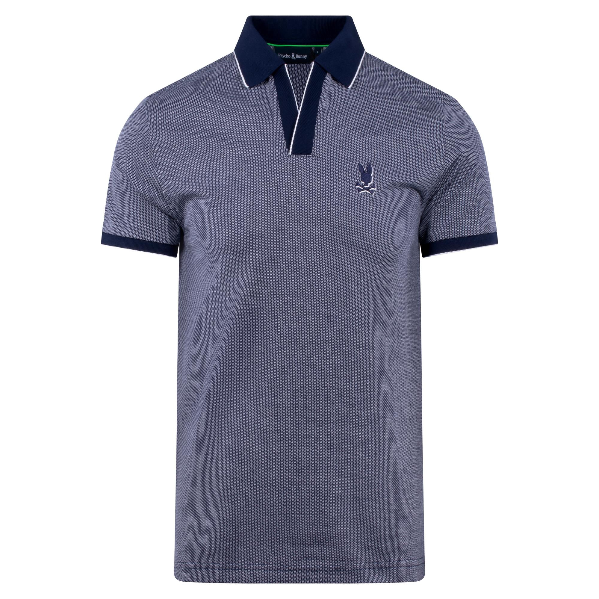 Psycho Bunny Mackay Jacquard Johnny Collar Polo Shirt Evening Blue